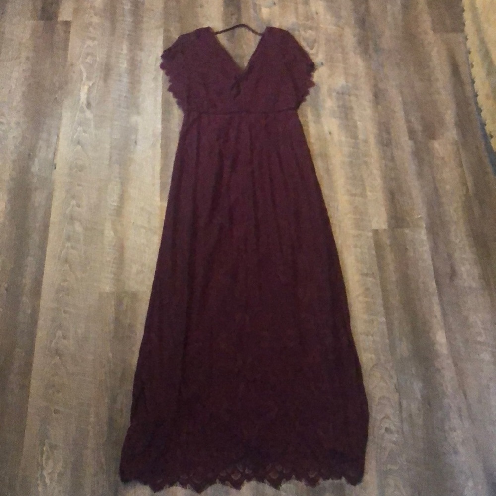 Wine colored lace maxi dress
